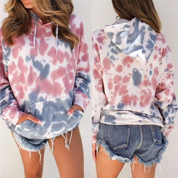 

hooded pockets o-neck long sleeve tie dyeing print fashion women hoodies autumn casual drawstring pullover lady streetwear1, Black