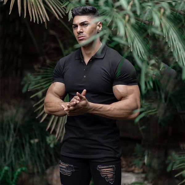 

running t-shirt men sports short sleeve shirts summer slim fit turn collar gym bodybuilding fitness shirt plus size, Black;blue