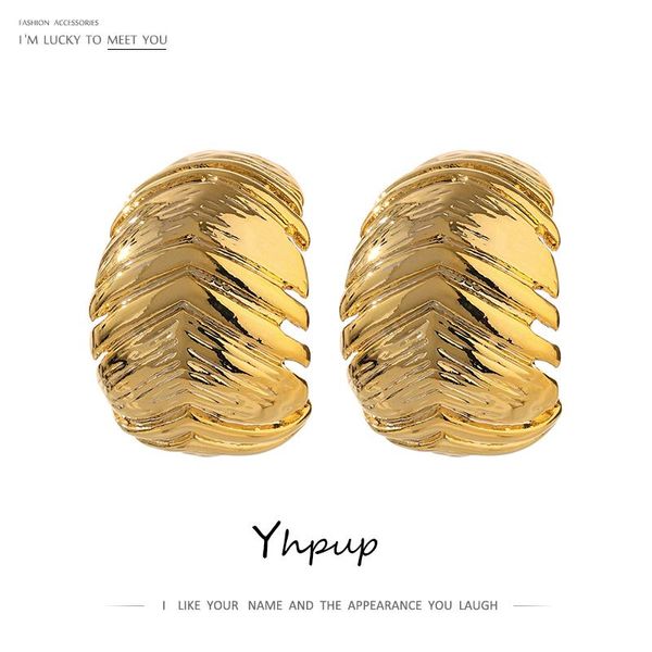 

stud yhpup simple c shaped leaves earrings for women zinc alloy metal stylish boucle d'oreille femme anniversary gift, Golden;silver