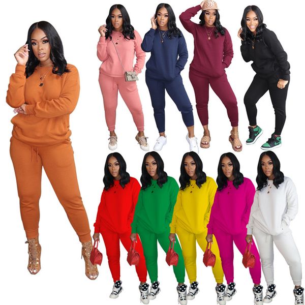 

women designers clothes 2020 solid color long sleeved pullover sportswear casual two piece outfits women plus size clothing, White