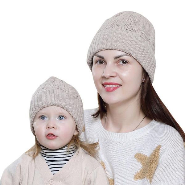 Moda pai-criança inverno chapéu bebê criança pai e mãe chapéu quente crochet trecho de malha bebê macio quente maciço cor sólida
