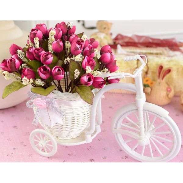 

diy white tricycle bike plastic design flower basket container for flower plant home weddding decoration