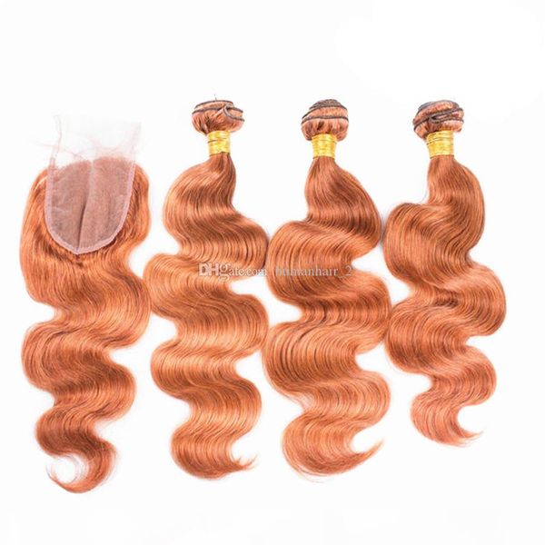 

new arrive orange lace closure with bundles body wave orange brazilian virgin hair with lace closure 4pcs lot, Black;brown