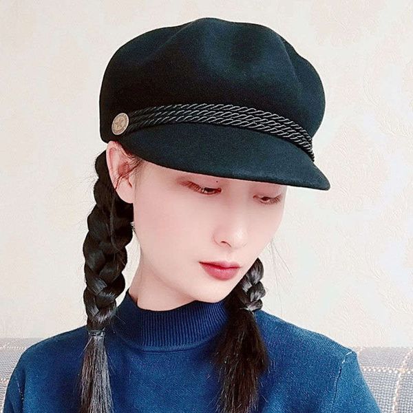 

female wool beret autumn winter british retro korean fashion octagonal duck tongue fashionable lady hat