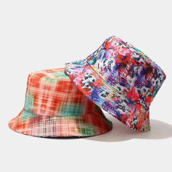 

2022 new panama hat men women print bucket hat reversible fisherman hats summer casual hip hop chapeau visor bucket cap g220311, Blue;gray