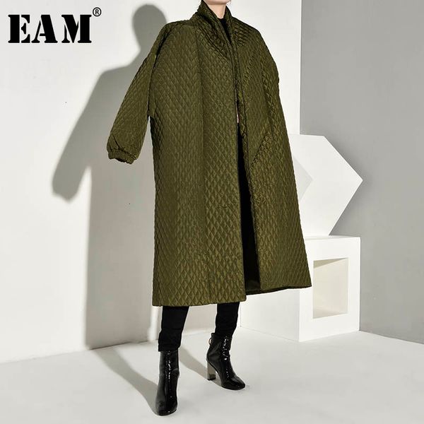 

[eam] back button oversized cotton-padded coat long sleeve loose fit women parkas fashion tide new spring autumn wth120 201029, Black