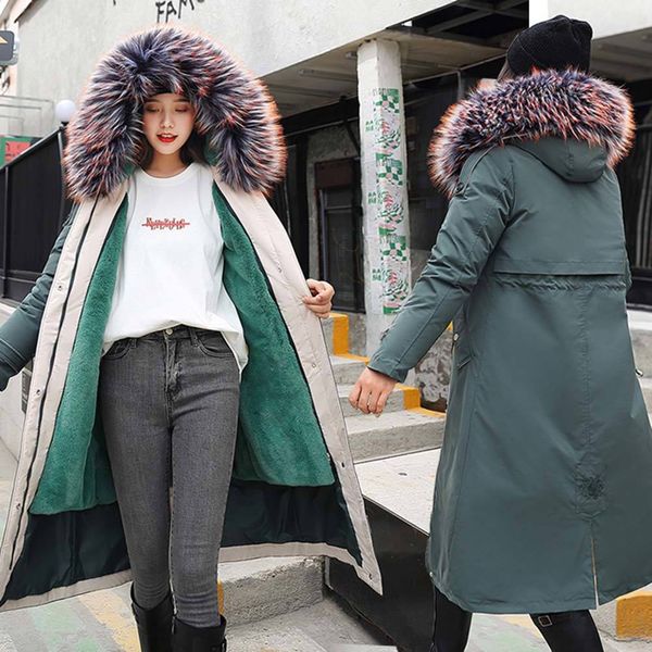 

long 2020 hooded parka bonk winter voting cats yacht women's jas down crow women thicken for pinkyisblac removable womens sjvrf, Black