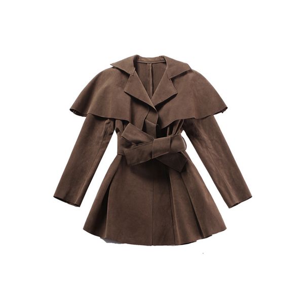 

le palais vintage original autumn camel false suede waistcoat thin waist dust fashionable jacket with cleavage v feminine streetwear gf9g, Tan;black