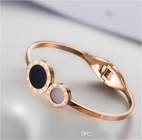 

rose gold female fashion bracelet roman digital shell bracelet elegant female titanium steel jewelry valentine day gift, Black