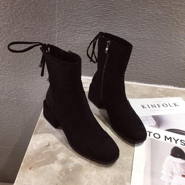 

boots the winter 2021 cowhide british wind with female short, Black
