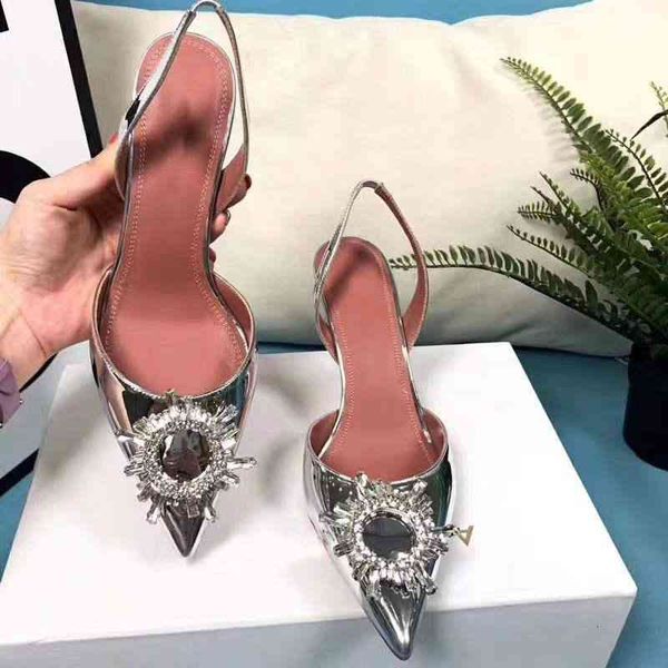 

leather -designer gladiator sandals transparent silver high-heeled shoes, Black