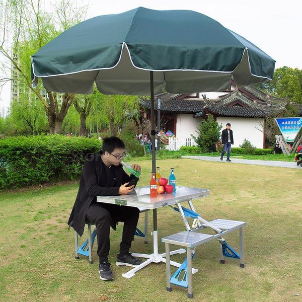

outdoor folding table and chairs portable multi-function aluminum alloy one-piece picnic table push propaganda stall1