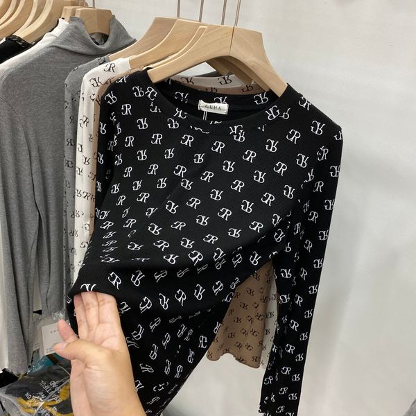 

2021 new letter print bottom casual round neck long sleeve t-shirt woman tshirts a64m, White