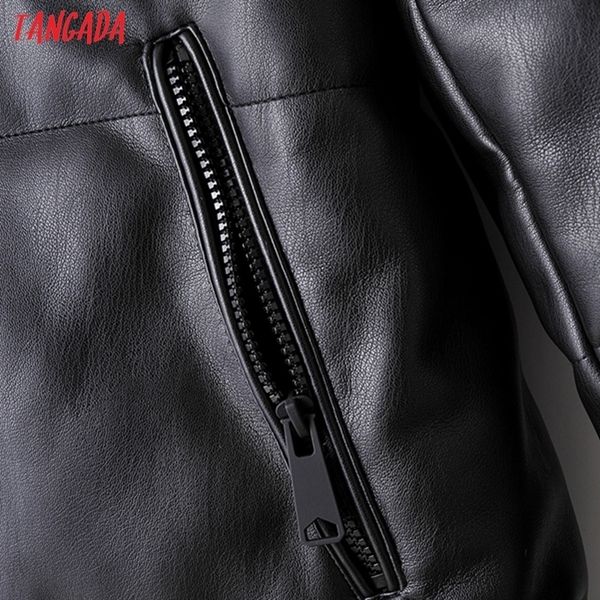 

tangada winter women pu leather long hood parkas thick pockets female elegant pu overcoat am20 201110, Black