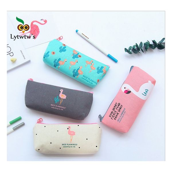 

1 новый kawaii flamingo pen карандаш сумка холст школа стационарный получить черный инструменты для макияжа косметика чехол case sqcxwl bden, Black;red