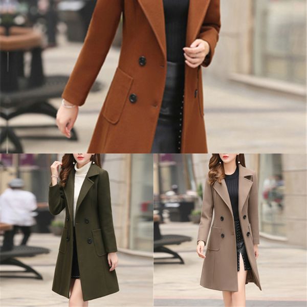 

long slim blend outerwear 2019 new women overcoat wool coat double breasted autumn winter jacket clothes elegantx1016, Black;brown
