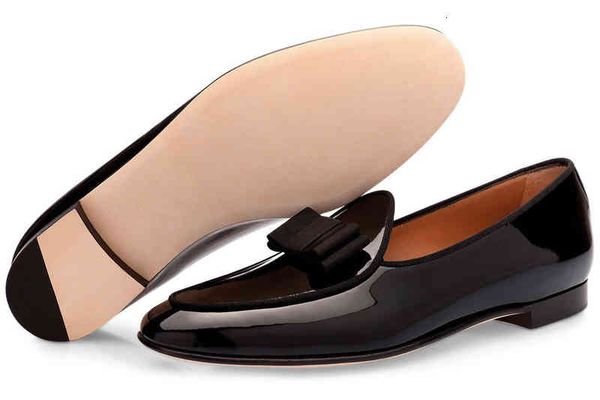 

luxury men patent leather loafers flats bowtie round toes dress shoes slip-on sapato feminino male homecoming black 39-46
