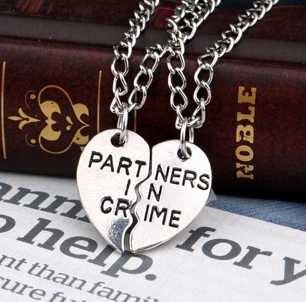 

partner in crime necklace simple friendship witness pendant gsfn010 (with chain) mix order 1 sets=2 pieces, Silver