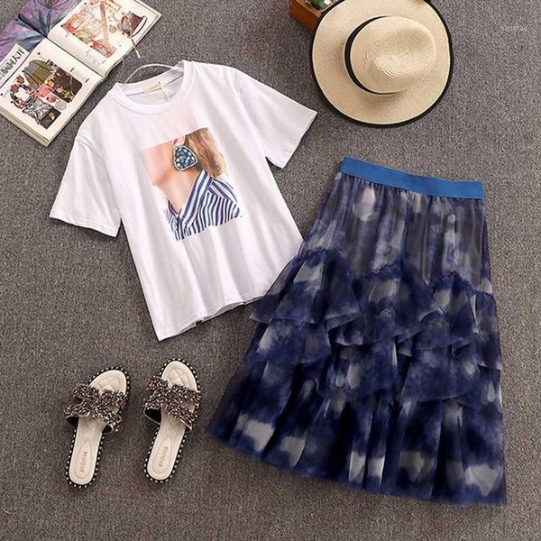 

two piece set women leopard printed bow tshirts + elastic waist irregular mesh long skirts 2 pieces clothing sets clothes suits1, White