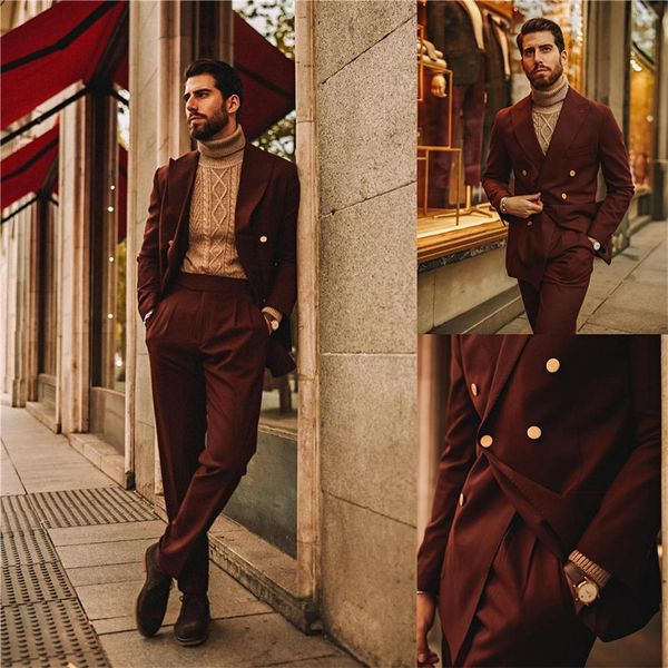 

burgundy 2 pcs mens wedding tuxedos double breasted jacket pants groom suit groomsmen designer suits customise, Black;gray
