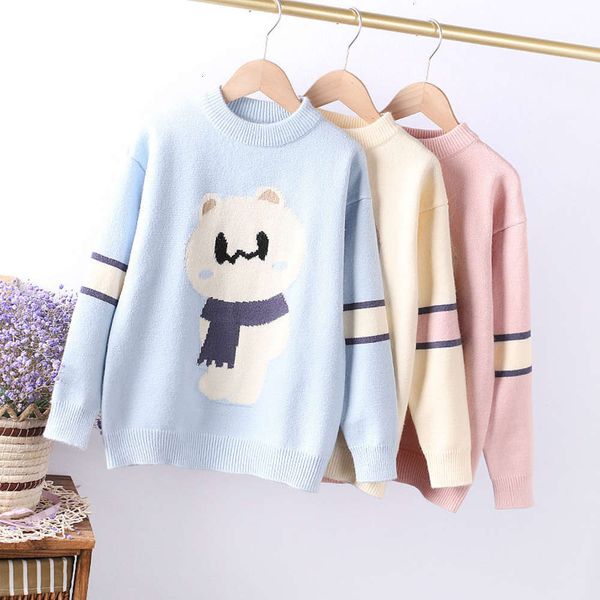 

t-shirt thin girls' 2021 korean spring snowman jacquard sweater 140-170, Blue