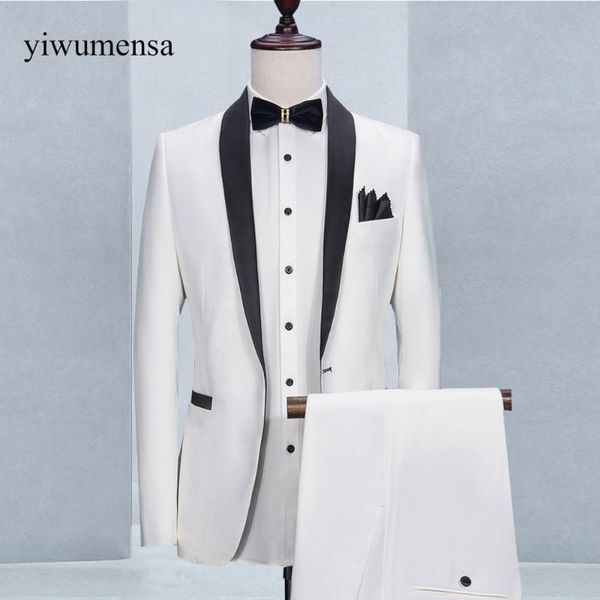 

men's suits & blazers shawl lapel black with ivory groom tuxedos costume homme wedding groomsman men bridegroom dress prom suits( jacke, White;black