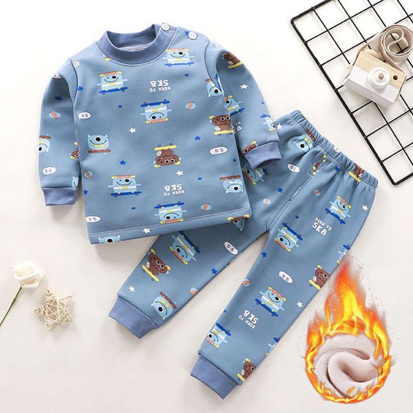 

thermal autumn and winter 2020 new underwear set plush baby thickened pajamas home cloth children's wear, Blue;red