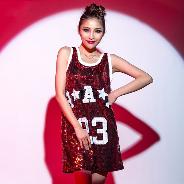 

bar sequin vest jazz dance hip hop costume female performance outfit festival evening party rave clothes shiny stage wear 626, Black;red