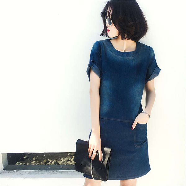 

summer new style plus size women's fat mm thin denim dress, Black;gray