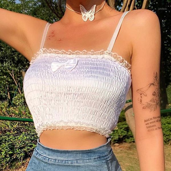 

pleated lace lace suspenders summer street fashion wild exposed navel vest women1, White