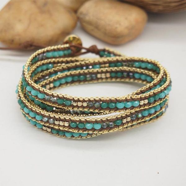 

5layers crystal crysted wrap bracelets boho натуральные каменные привесы зигоморфные золотые цветовые цепи браслет для женщин dropshipping, Golden;silver