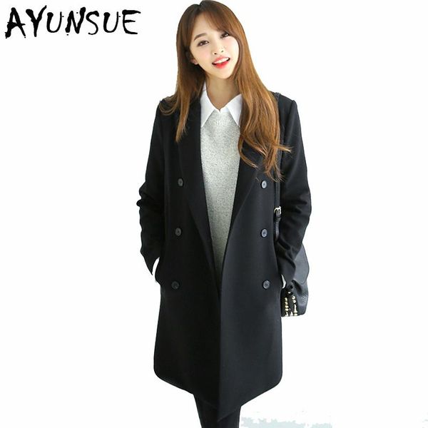 

ayunsue 2020 fashion basic jacket blazer women suit long sleeve ladies spring brand coats casual double breasted outwaer lx1484, White;black