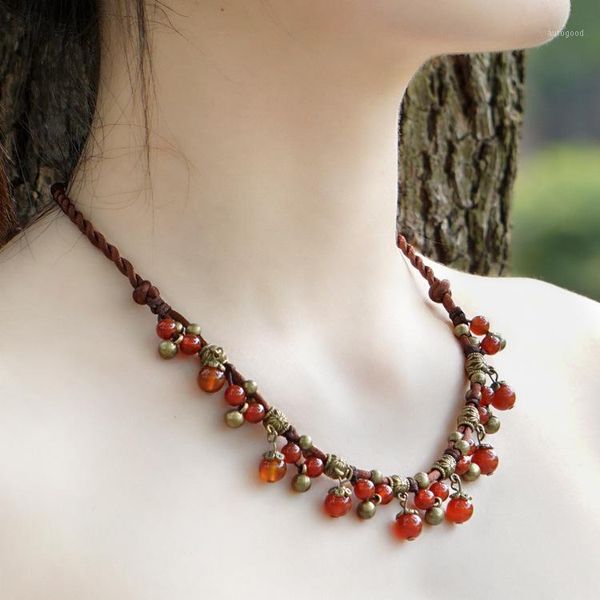 

chokers 4 colors original design chalcedony necklace ethnic choker necklace,handmade braided stone necklace,vintage bohemian necklace1, Golden;silver