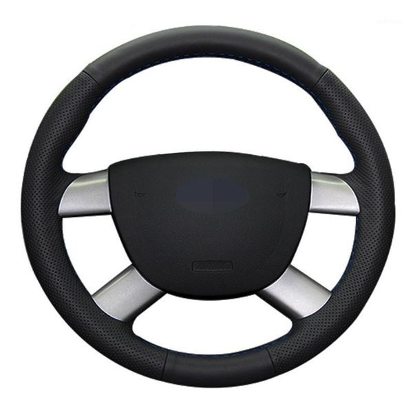 

black car steering wheel cover hand-stitched soft genuine leather for kuga 2008-2011 focus 21