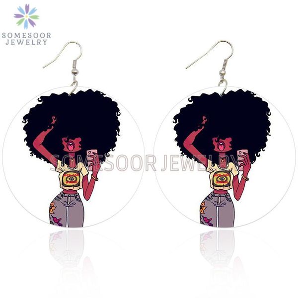 

dangle & chandelier somesoor afro curly beauty wooden drop earrings african natural hair design printing pendant loops jewelry for women gif, Silver