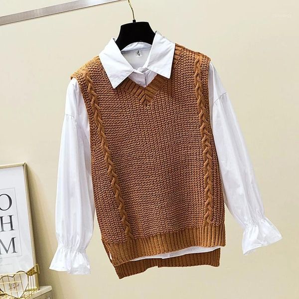 

spring fashion and elegant knitted vest sweater for women v-neck sleeveless suspender pullover student fresh solid color, White;black