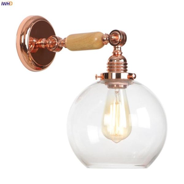 

wall lamp iwhd nordic glass ball led light fixtures bedroom bedside arm wooden lights sconce edison wandlamp aplique luz pared