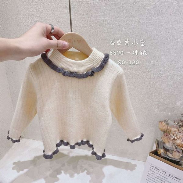 

girl's winter new children's strawberry xiaobao valgus lace collar solid color one-piece veet bottomed sweater zrt2, Blue