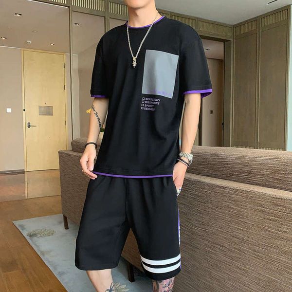 

sports summer short sleeve 2020 new suit casual work t-shirt shorts men's loose school clothes, Gray