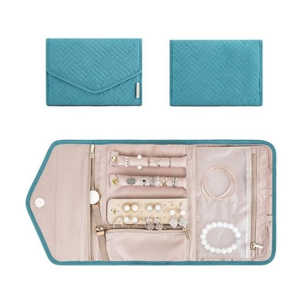 

travel foldable jewelry organizer roll jewelry case for journey-rings necklaces t200602, Pink;blue