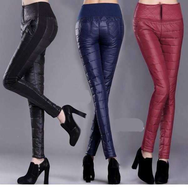 

warm women pants 2020 winter casual skinny black thick double outerwear lace slim fitness pencil duck down pants female trousers, Black;white