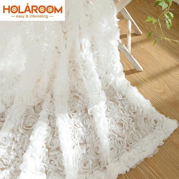 

curtain & drapes slow soul white 3d roses curtains for living room bedroom tulle europe style short cortina home decor1