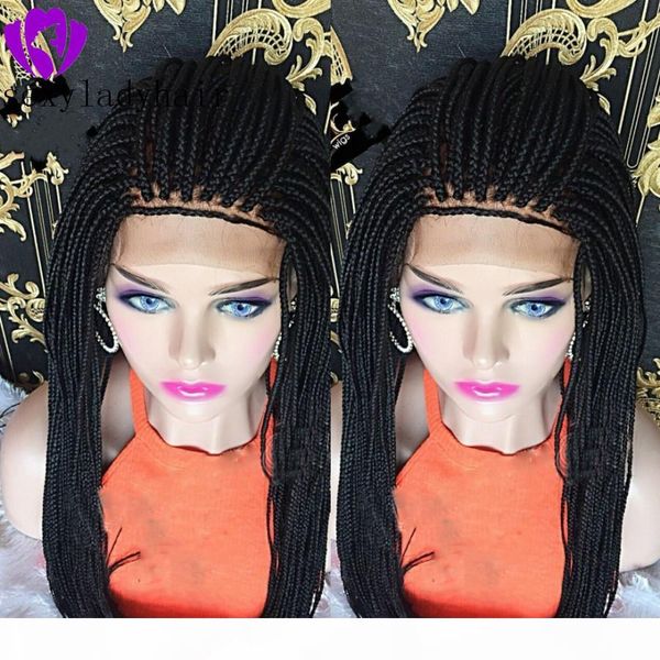 

высококачественные черные косы парики с детскими волосами, плетеными волосами, термостойкие плетеные безразличные синтетические полные круже, Black