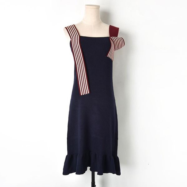 

Cinta Slim Women's Mode Striped Mid Long 2021 Summer Ladies Without Sleeves in Male Plissed Trumpet Dressed Ce2o, Black;gray