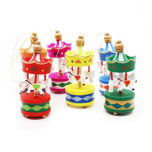

6pcs wood carousel horse hanging pendant christmas tree ornament for kids birthday xmas party home decoration1