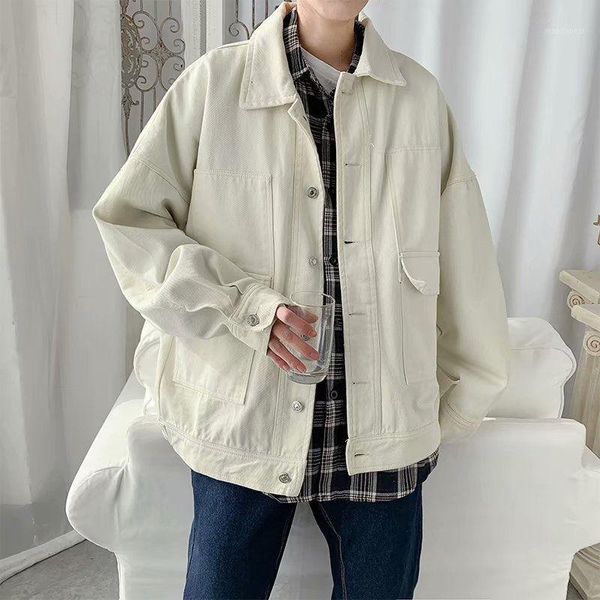 

autumn denim jacket men's fashion solid color casual retro denim jackets mens streetwear wild loose hip hop bomber jacket men1, Black;brown