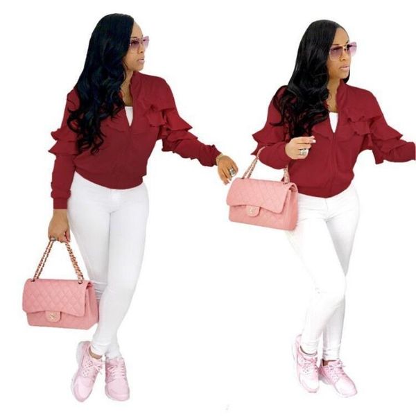 

ysmarket autumn winter fashion 2020 lotus leaf solid casual jackets full sleeve short jackets elegant zipper women coats eld8027, Black;brown