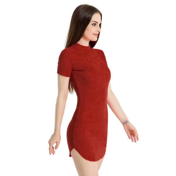 

womens fashion dress4 color suede short sleeve small high collar tight dress clothing ueivb4bzdd, Black;gray