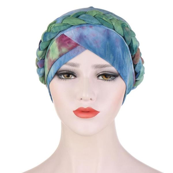 

explosive style muslim tie-dye sanded milk silk fabric short braid toe cap can hide hair, Blue;gray