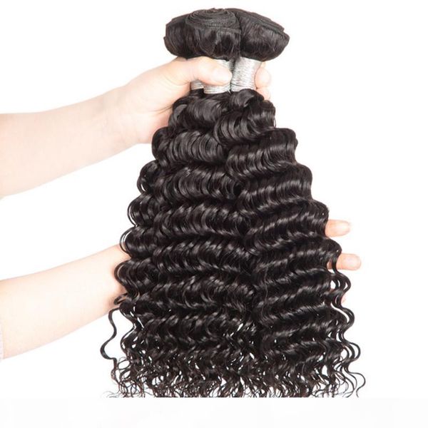 

brazilian human hair 2 bundles with 360 lace frontal 3 pieces one lot deep wave hair extensions natural color 360 frontal pre plucked, Black;brown